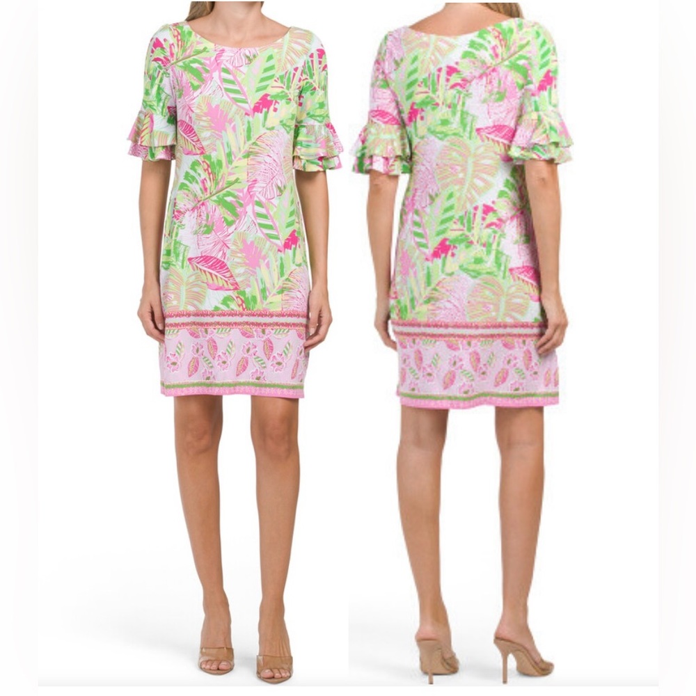 Pappagallo Pink and Green Floral Midi Dress